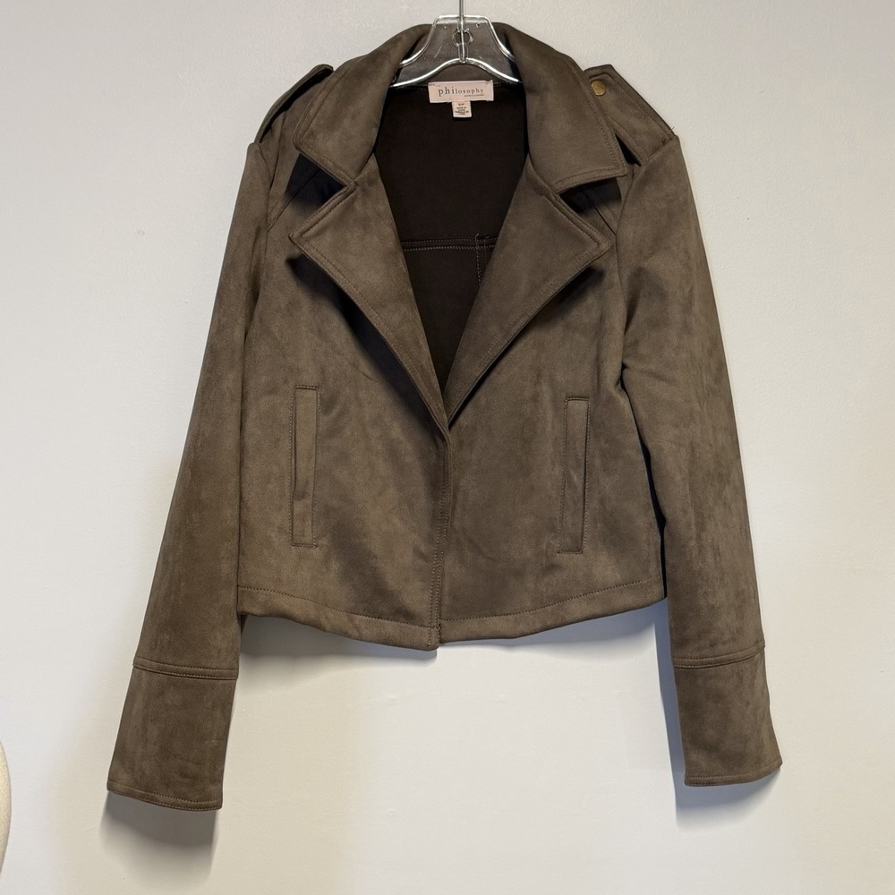 Philosophy Faux Suede Leather Taupe Jacket  Pre-Owned Small‎ - Picture 2 of 11